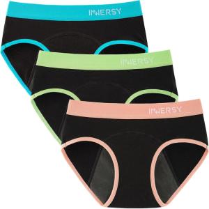 imageINNERSY Big Girls Period Panties Menstrual Underwear for First Period Starter 3PackColored Black