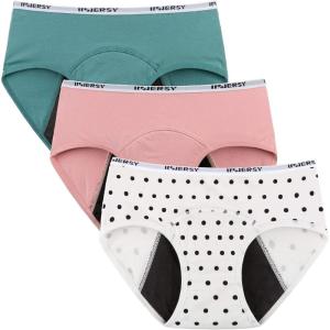 imageINNERSY Big Girls Period Panties Menstrual Underwear for First Period Starter 3PackRefreshing Blue Pink Polka Dots