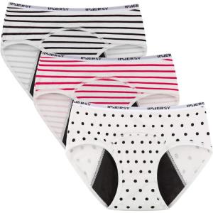 imageINNERSY Big Girls Period Panties Menstrual Underwear for First Period Starter 3PackStripespolka Dots