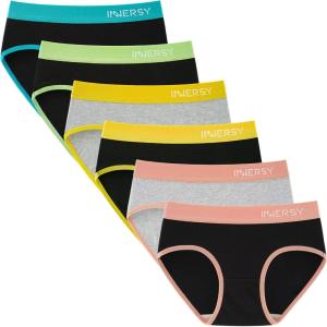 imageINNERSY Big Girls Underwear Age 816 Teens Cotton Briefs No Wedgies Panties 6 PackBlack Grey