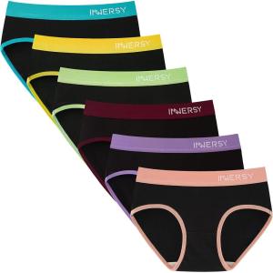 imageINNERSY Big Girls Underwear Age 816 Teens Cotton Briefs No Wedgies Panties 6 PackColorful Black