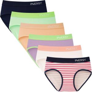 imageINNERSY Big Girls Underwear Age 816 Teens Cotton Briefs No Wedgies Panties 6 PackSolidStripeContrasting
