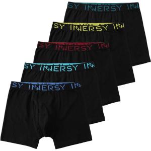 imageINNERSY Boys Underwear Stretchy Cotton Soft Boxer Briefs for 618 Teen Boys 5 Pack4 Black With Color Waistband