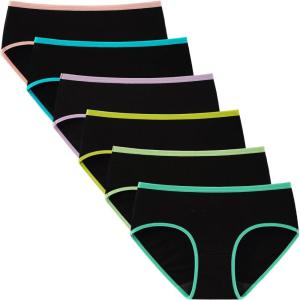 imageINNERSY Girls Cotton Underwear Teen Comfortable Panties Size 816 Briefs 6 PackBlack With Neon Hem