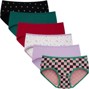 imageINNERSY Girls Cotton Underwear Teen Comfortable Panties Size 816 Briefs 6 PackRedYellow StarsGreenPlaidPurpleRaindrop
