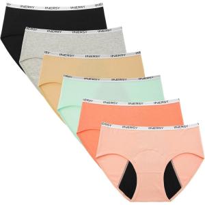 imageINNERSY Girls Period Underwear Hipster Cotton Menstrual Panties for Teens 6 PackBright