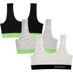 imageINNERSY Girls Sports Bra Cotton Comfortable Wireless Training Bra for Teen Girls 3 PackBlackgreywhite