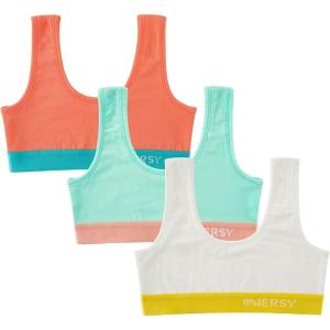 imageINNERSY Girls Sports Bra Cotton Comfortable Wireless Training Bra for Teen Girls 3 PackOrangelight Greenwhite