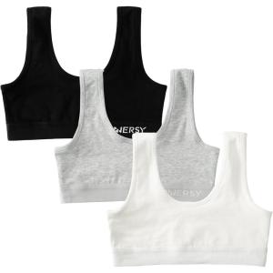 imageINNERSY Girls Sports Bra Cotton Comfortable Wireless Training Bra for Teen Girls 3 PackSolid BlackGreyWhite