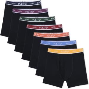 imageINNERSY Mens Boxer Briefs Cotton Stretchy Underwear 7 Pack for a WeekWeekly Black