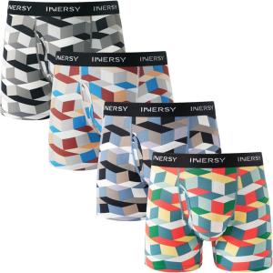 imageINNERSY Mens Mesh Boxer Briefs Cooling Breathable Sports Underwear WFly 4PackGeometrical Patterns