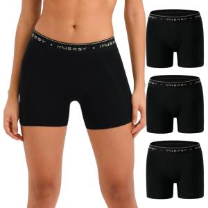 imageINNERSY Womens 4quot Inseam Boxers Briefs Cotton Boyshorts Underwear Ladies Panties 3Pack3 Black