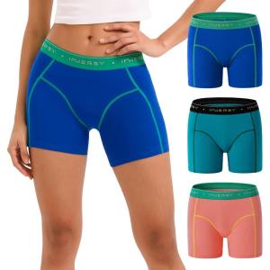 imageINNERSY Womens 4quot Inseam Boxers Briefs Cotton Boyshorts Underwear Ladies Panties 3PackBlue Nude Trio