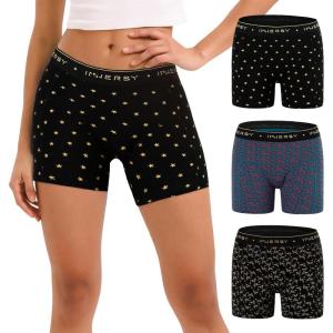 imageINNERSY Womens 4quot Inseam Boxers Briefs Cotton Boyshorts Underwear Ladies Panties 3PackFlowercovered