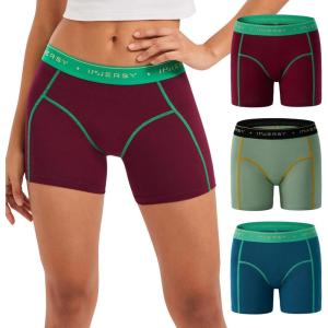 imageINNERSY Womens 4quot Inseam Boxers Briefs Cotton Boyshorts Underwear Ladies Panties 3PackRetro Redgreen
