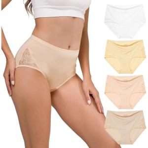 imageINNERSY Womens High Waisted Lace Underwear Full Coverage Silky Nylon Briefs Panties 4PackBright Fresh