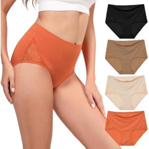 imageINNERSY Womens High Waisted Lace Underwear Full Coverage Silky Nylon Briefs Panties 4PackDark Vintage