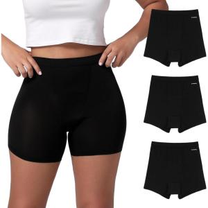 imageINNERSY Womens High Waisted Period Underwear Boy Shorts Panties for Postpartum Menstrual 3PackBlack