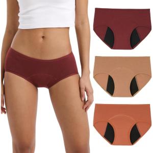 imageINNERSY Womens Hipster Period Underwear Postpartum Teens Menstrual Panties 3PackHeavy Flow Maillard Colors