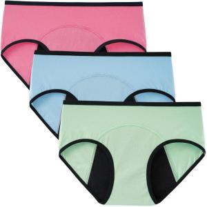 imageINNERSY Womens Hipster Period Underwear Postpartum Teens Menstrual Panties 3PackLight Flow Bright Spring