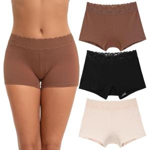 imageINNERSY Womens Lace Underwear Cotton Soft Boyshorts Panties Boxer Briefs 3 PackBrownBlackBeige