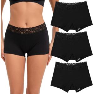imageINNERSY Womens Lace Underwear Cotton Soft Boyshorts Panties Boxer Briefs 3 PackSolid Black