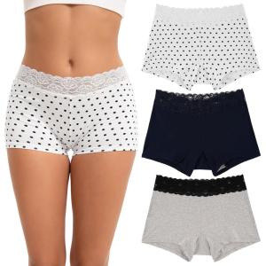 imageINNERSY Womens Lace Underwear Cotton Soft Boyshorts Panties Boxer Briefs 3 PackWhiteBlueGray