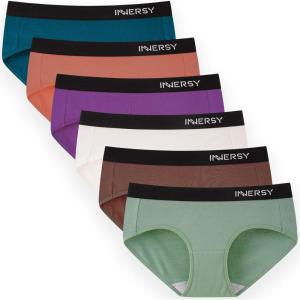 imageINNERSY Womens Underwear Cotton Hipster Panties Mid Rise Briefs Wide Waistband 6 Pack6 Colors With Black Waistband
