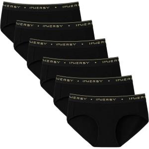imageINNERSY Womens Underwear Cotton Hipster Panties Mid Rise Briefs Wide Waistband 6 PackBlack With Wide Band