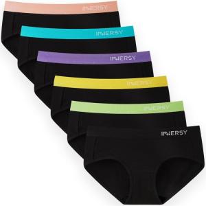 imageINNERSY Womens Underwear Cotton Hipster Panties Mid Rise Briefs Wide Waistband 6 PackColored Black