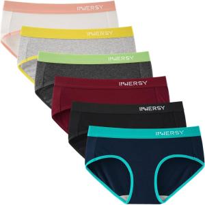 imageINNERSY Womens Underwear Cotton Hipster Panties Mid Rise Briefs Wide Waistband 6 PackDark Series With Wide Band