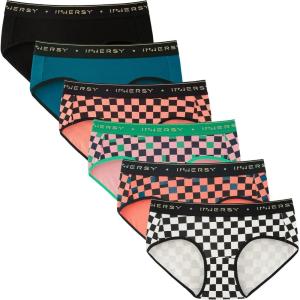 imageINNERSY Womens Underwear Cotton Hipster Panties Mid Rise Briefs Wide Waistband 6 PackFancy Checkers