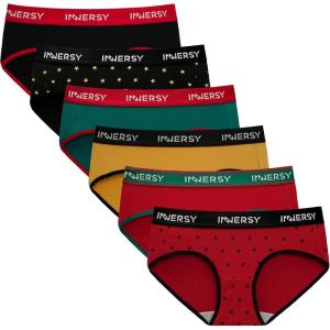 imageINNERSY Womens Underwear Cotton Hipster Panties Mid Rise Briefs Wide Waistband 6 PackFestive Cheer