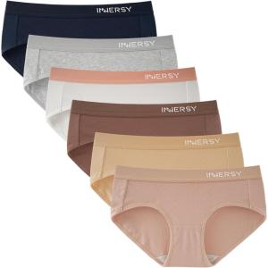 imageINNERSY Womens Underwear Cotton Hipster Panties Mid Rise Briefs Wide Waistband 6 PackLight Series With Wide Band