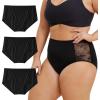 imageINNERSY Womens Plus Size Floral Lace Nylon Underwear High Waisted Panties 3PackBlack