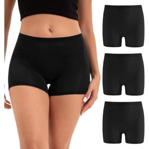 imageINNERSY Womens 47quot Inseam Boy Shorts Underwear Silky Boxer Briefs Panties 3PackBlack