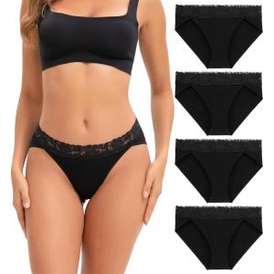 imageINNERSY Womens Cotton Bikini Underwear High Cut Lace Hipster Panties 4PackBlack