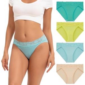 imageINNERSY Womens Cotton Bikini Underwear High Cut Lace Hipster Panties 4PackFresh Natural