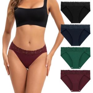 imageINNERSY Womens Cotton Bikini Underwear High Cut Lace Hipster Panties 4PackGorgeous Midnight
