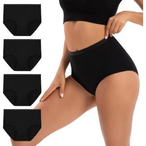 imageINNERSY Womens Cotton Underwear Super High Waisted Briefs Soft Full Coverage Panties 4 PackBlack
