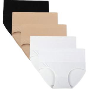 imageINNERSY Womens High Waisted Underwear Cotton Panties Regular ampamp Plus Size 5PackBlackbeigewhite