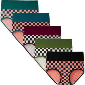imageINNERSY Womens High Waisted Underwear Cotton Panties Regular ampamp Plus Size 5PackChessboard
