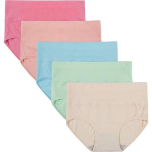 imageINNERSY Womens High Waisted Underwear Cotton Panties Regular ampamp Plus Size 5PackMacaroon