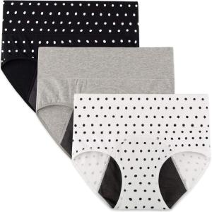 imageINNERSY Womens Period Underwear High Waisted Postpartum Menstrual Panties 3 PackSolid Colors and Polka Dot