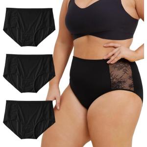 imageINNERSY Womens Plus Size Floral Lace Nylon Underwear High Waisted Panties 3PackBlack