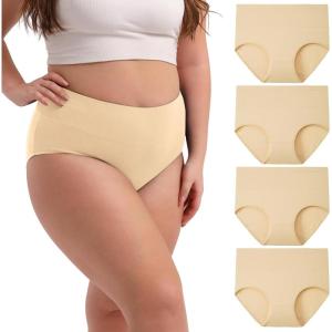 imageINNERSY Womens Plus Size XL5XL Cotton Underwear High Waisted Briefs Panties 4PackBeige