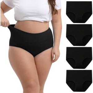 imageINNERSY Womens Plus Size XL5XL Cotton Underwear High Waisted Briefs Panties 4PackBlack