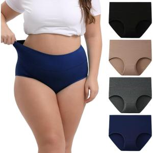 imageINNERSY Womens Plus Size XL5XL Cotton Underwear High Waisted Briefs Panties 4PackMidnight Sands