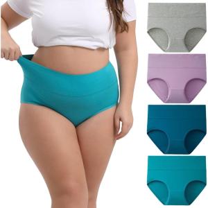 imageINNERSY Womens Plus Size XL5XL Cotton Underwear High Waisted Briefs Panties 4PackMint Sky