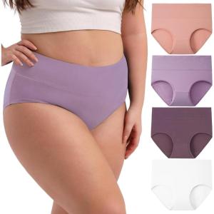 imageINNERSY Womens Plus Size XL5XL Cotton Underwear High Waisted Briefs Panties 4PackViolet Blush